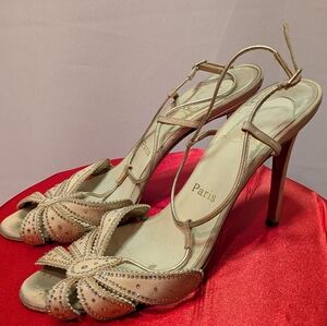 Christian Louboutin Embellished Champagne Strappy High Heel Sandals